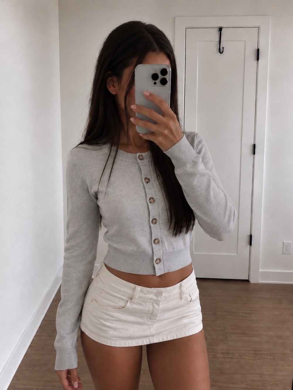 Peppermayo Gray Cropped Button-Front Cardigan